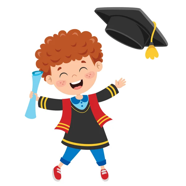 Cartoon Happy Kid Graduation Costume — Stock Vector