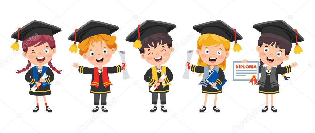 Cartoon Happy Kid In Graduation Costume