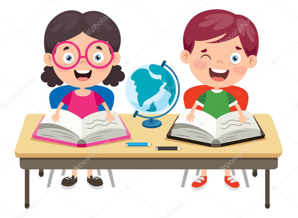 Happy Cute Cartoon School Children