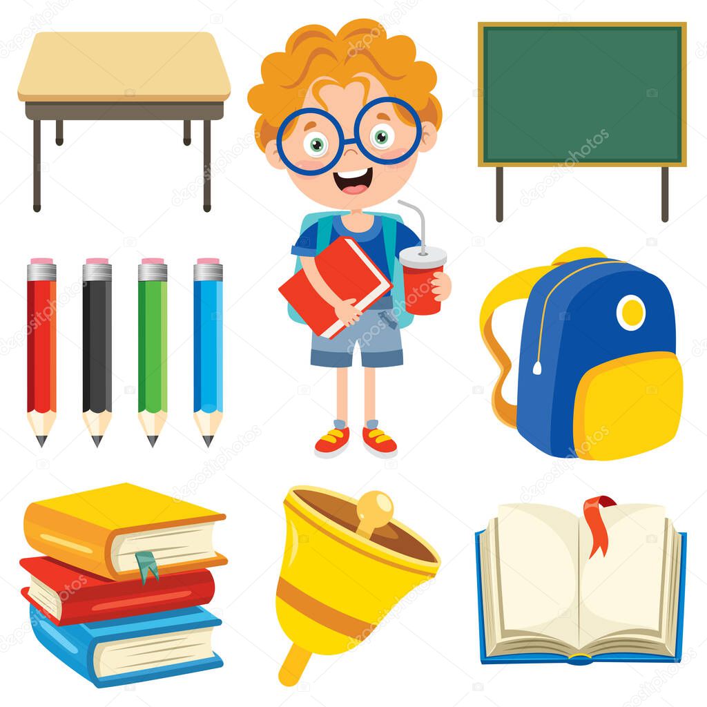 Happy Cute Cartoon School Child