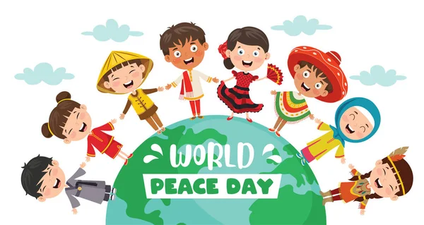 Παιδιά Γιορτάζουν Την Παγκόσμια Ημέρα Ειρήνης — Διανυσματικό Αρχείο