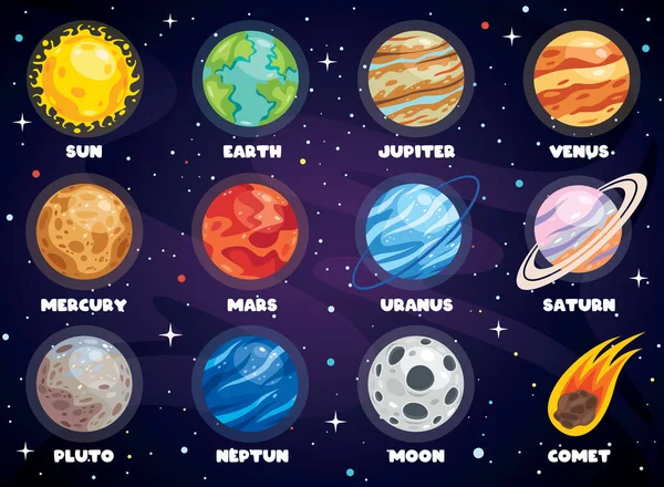 Planètes Colorées Système Solaire — Image vectorielle