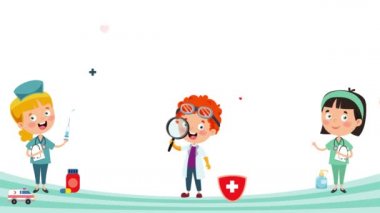 Komik tıbbi karakterlere sahip sağlık hizmetleri kavramı