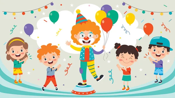 Funny Clown Happy Children Playing — Stock Vector