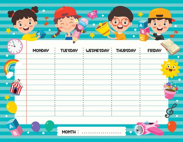 Planer Dzienny Tygodniowy Dla Dzieci — Wektor stockowy