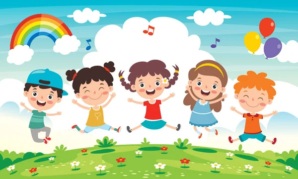 Happy Little Children Divertindo —  Vetores de Stock