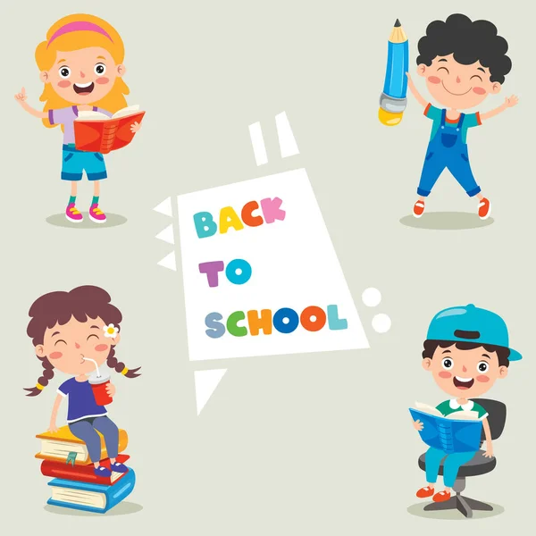 Gelukkig Schattig Cartoon School Kinderen — Stockvector