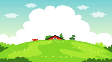 Mutlu şirin çizgi film okullu çocuklar ve bir okul binası