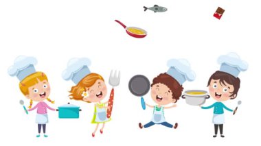 Sevimli küçük aşçılar aşçılık yapıyor.