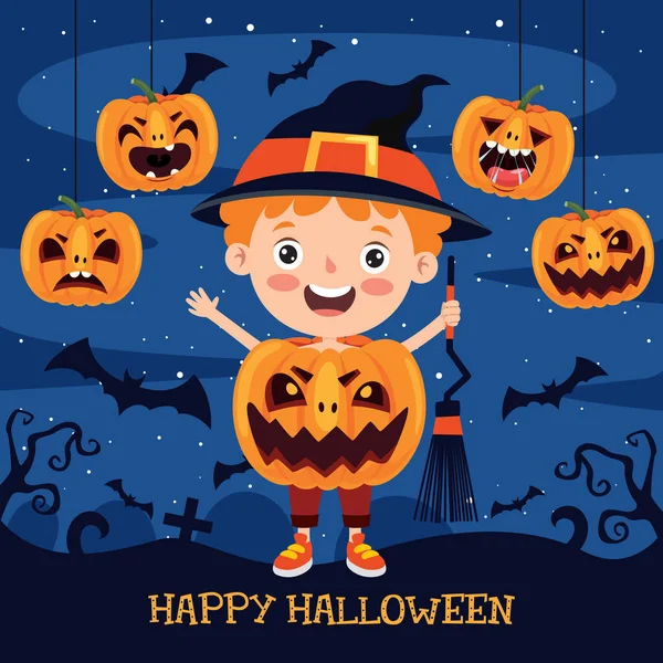 Feliz Niño Divertido Celebrando Halloween — Vector de stock