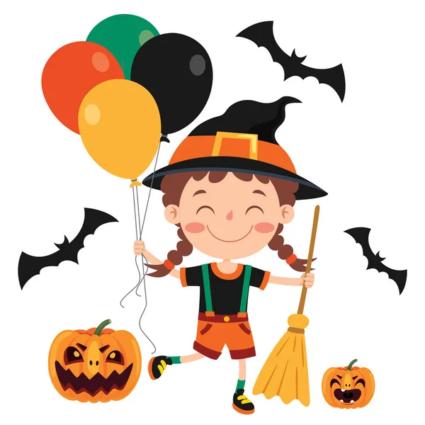 Glad Rolig Barn Firar Halloween — Stock vektor