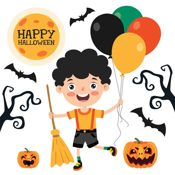 Feliz Niño Divertido Celebrando Halloween — Vector de stock