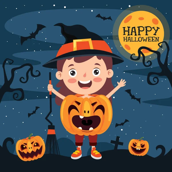 Feliz Niño Divertido Celebrando Halloween — Vector de stock