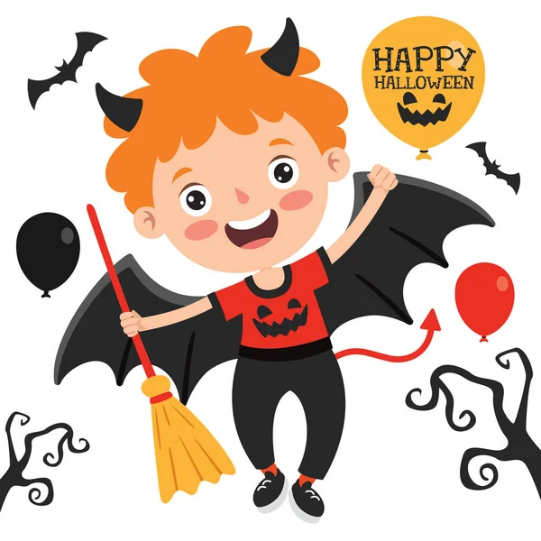 Glückliches Lustiges Kind Feiert Halloween — Stockvektor