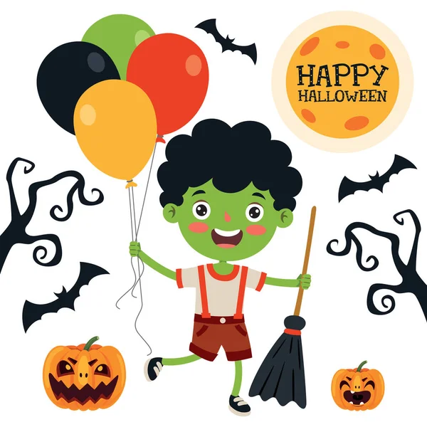 Feliz Niño Divertido Celebrando Halloween — Vector de stock