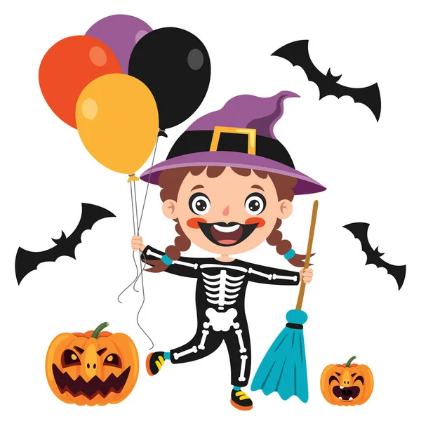 Feliz Niño Divertido Celebrando Halloween — Vector de stock