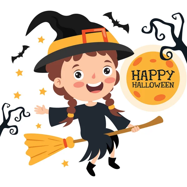 Glad Rolig Barn Firar Halloween — Stock vektor