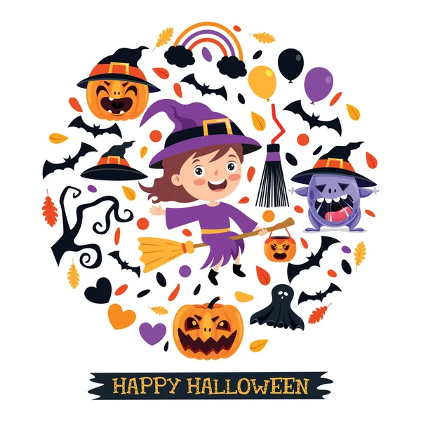 Glückliches Lustiges Kind Feiert Halloween — Stockvektor