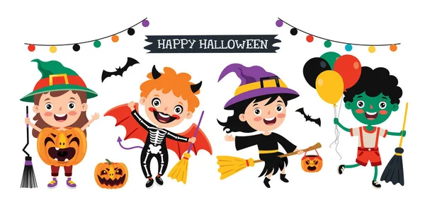 Happy Funny Dziecko Świętuje Halloween — Wektor stockowy