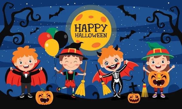 Felice Divertente Bambino Festeggiando Halloween — Vettoriale Stock