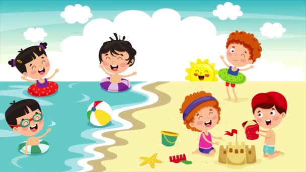 ビーチで楽しい時間を過ごす幸せな子供たち — ストック動画
