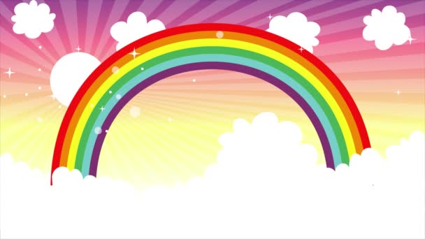 カラフルな虹で遊ぶ面白い子供たち — ストック動画