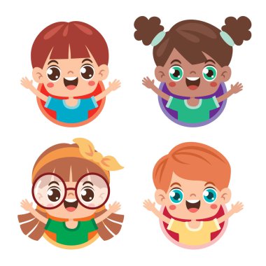 Happy Little Cartoon Children Posing