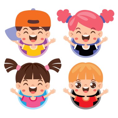 Happy Little Cartoon Children Posing