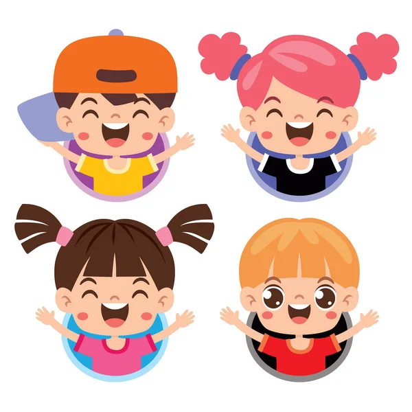 Happy Little Cartoon Children Posing 스톡 일러스트레이션