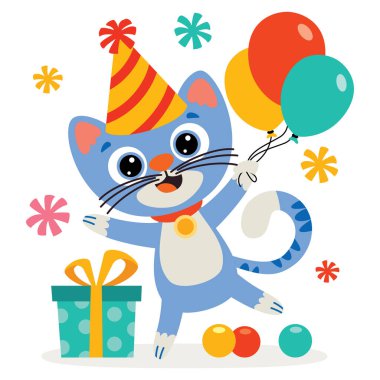 Çizgi Film Hayvanı ile Doğum Günü İllüstrasyonu