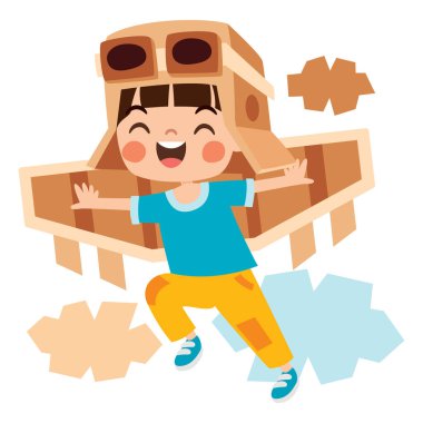 Karton Kostüm Giyen Çizgi Çocuk