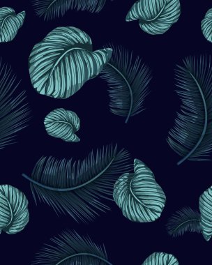 Dikişsiz Indigo tropikal desen.