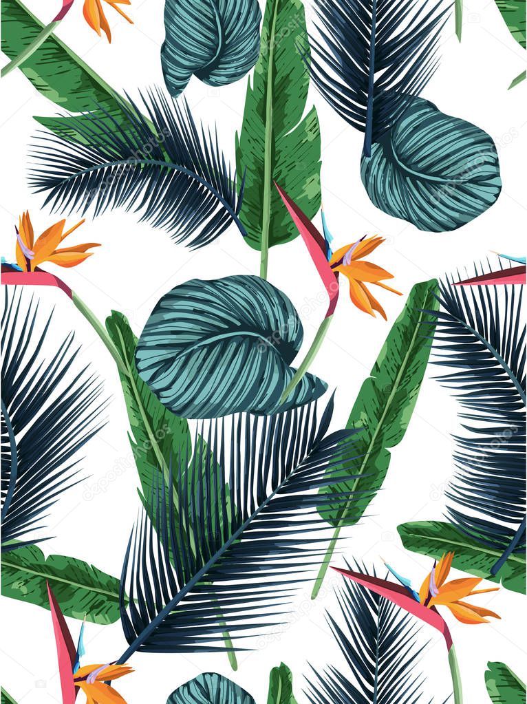 Seamless indigo tropical pattern.