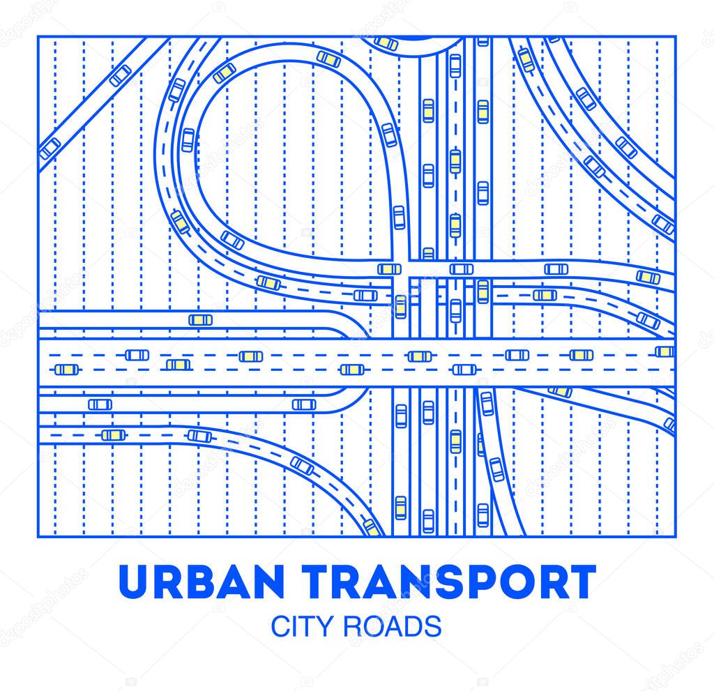 Busy urban asphalt roads and transport