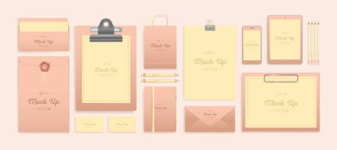 Gerçekçi marka Mockup ayarlayın. Kurumsal kimlik mockup.