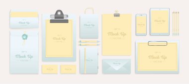 Gerçekçi marka Mockup ayarlayın. Kurumsal kimlik mockup.