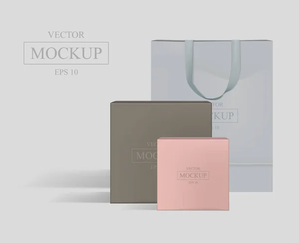 Yaratıcı renkli mockup. Alışveriş çantası ve 2 kutu