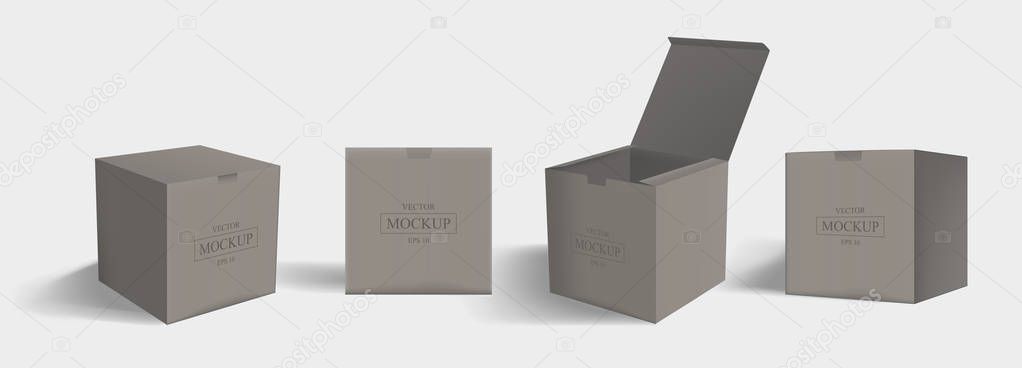 Set of realistic square cardboard packaging
