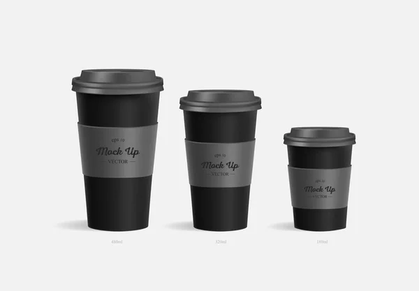 Tazas de café maqueta con fondo titular gris — Vector de stock