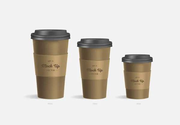 Café brun tasses maquette sur fond gris — Image vectorielle
