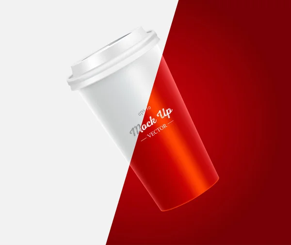 Tasse de café maquette sur fond rouge et blanc — Image vectorielle