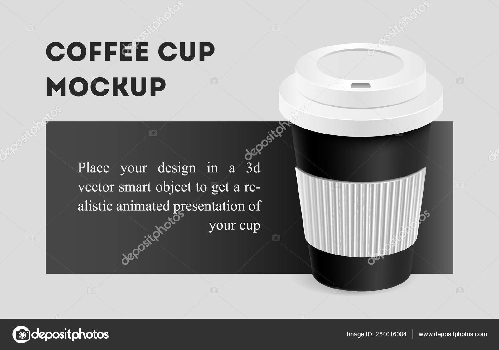 Download Black Coffee Cup With Holder Mockup On Background Vector Image By C Bigunksu Vector Stock 254016004