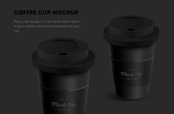 Tasse à café noire avec maquette de support sur fond — Image vectorielle