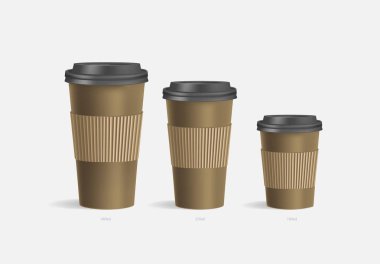 3 kahverengi kahve fincanı mockup gri arka plan üzerinde