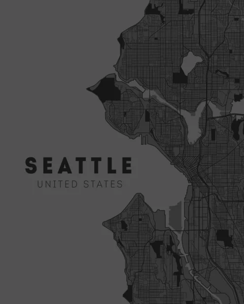 Seattle, Washington. Downtown vector map. City name on a separate layer. Art print template. Grey — Stock Vector