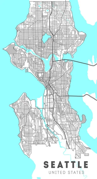 Mappa della città Seattle, disegno poster vettoriale di viaggio. Washington — Vettoriale Stock