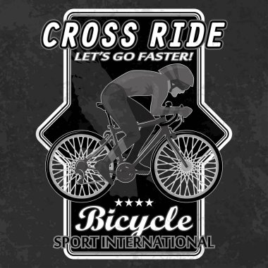 Grunge elemanları ile bisiklet amblemi. Metni ve bisiklet ayrı katmanlarda yer almaktadır. Çatlaklar ve aşınmalar devre dışı bırakılabilir.