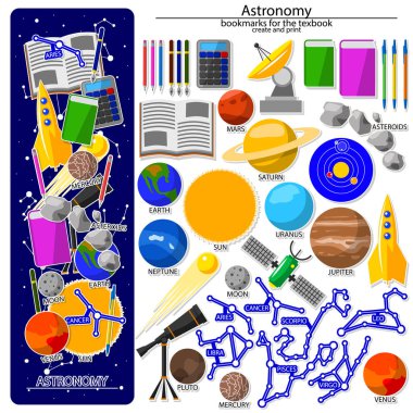 Astronomi Okulu tema oluşturma kiti yer imi. Tüm öğeleri farklı katmanlarda bulunan ve kolayca manipüle edilebilir.
