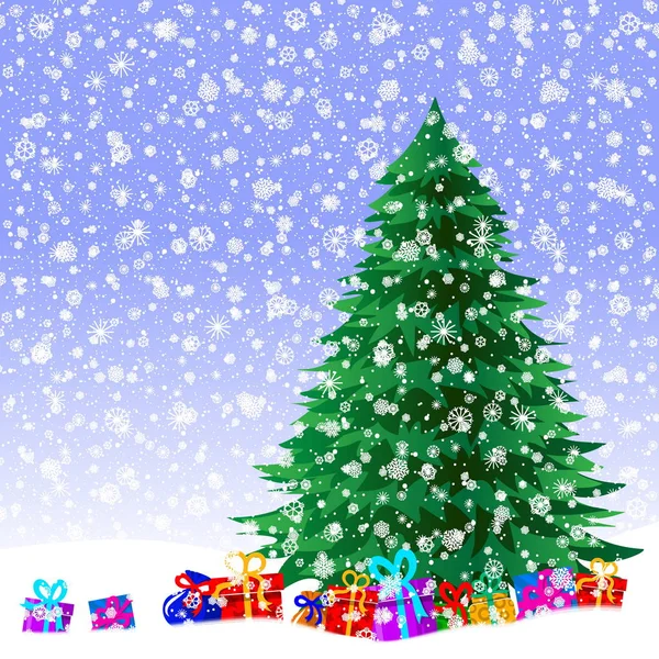 Illustrazione Natale Albero Natale Regali Fiocchi Neve Tutti Gli Elementi — Vettoriale Stock