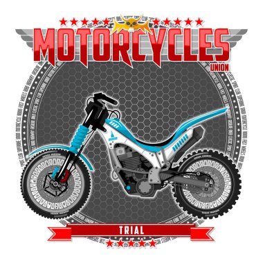 Motosiklet sembolik bir arka plan üzerinde belirli bir türde. Motosiklet metin ve arka plan ayrı katmanlarda yer alan.